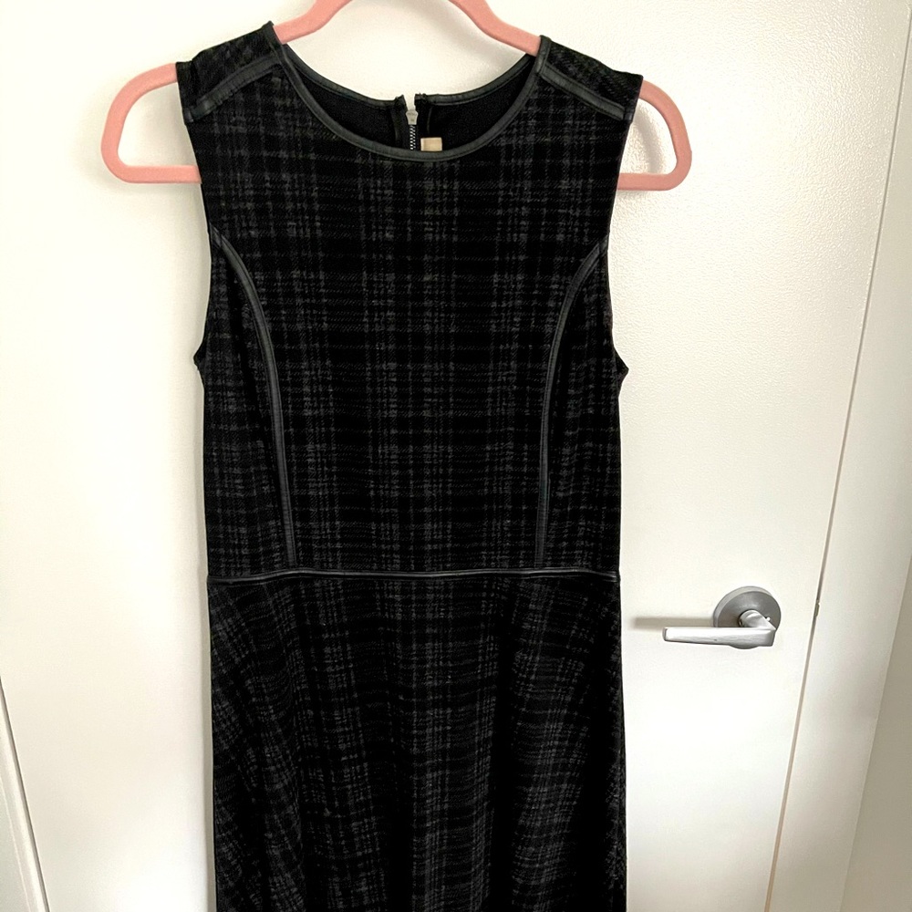 Ann Taylor Loft Plaid Dress with Leather trim